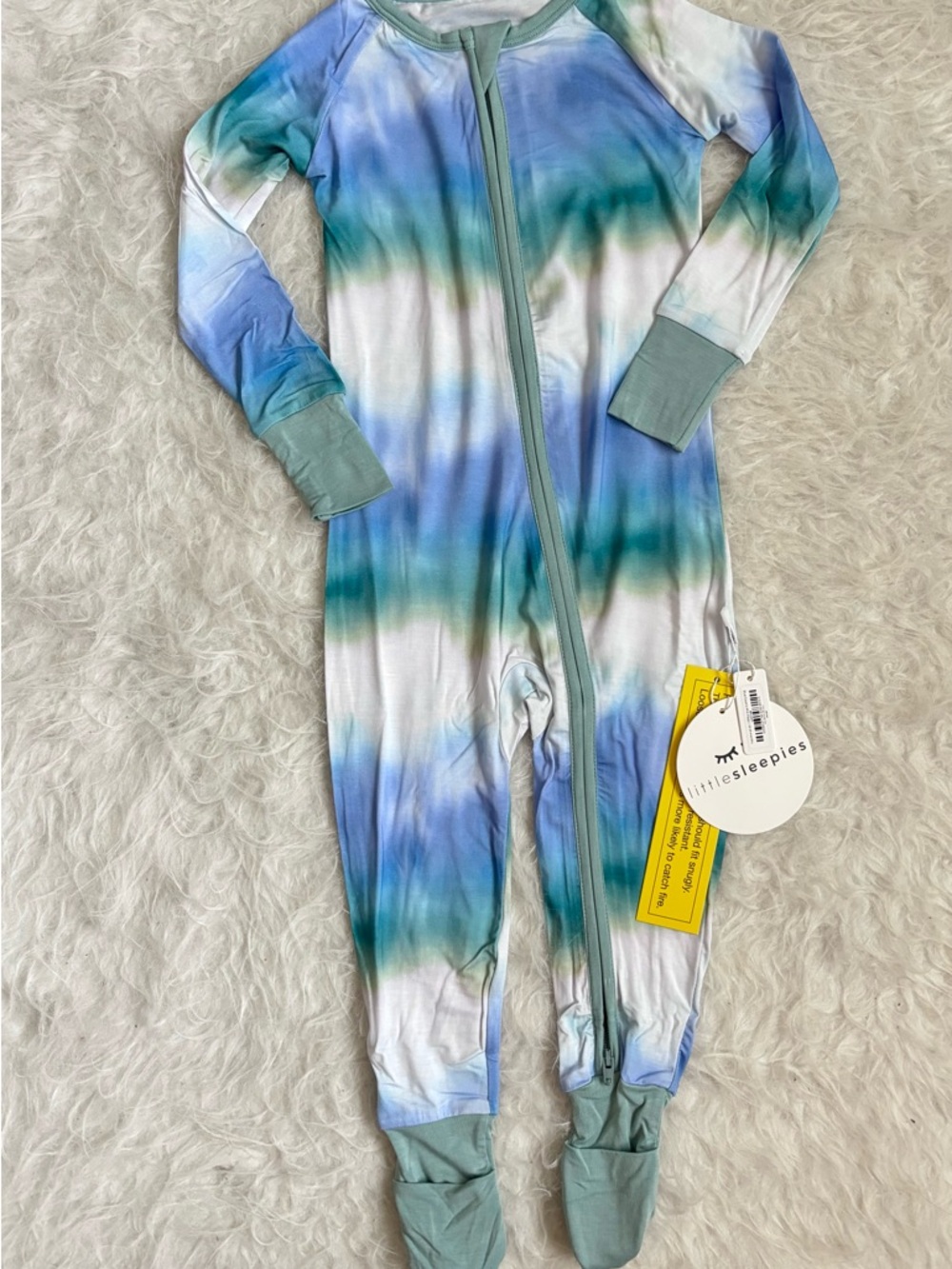 Little Sleepies NWT Blue & Green Ombre Tie-Dye Footed Bamboo Zippy